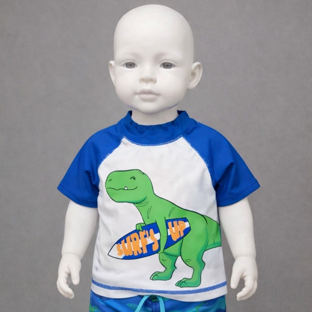 Blue and White Dinosaur Kids Rashguard by Simple Joys